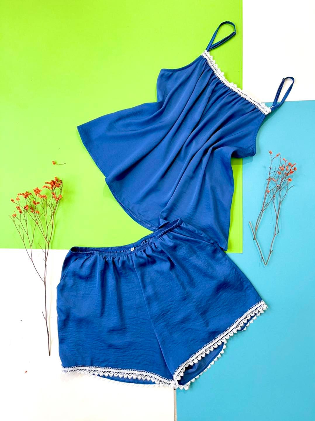 Đồ Bộ lụa 2 dây mặc nhà viền ren Infashion
