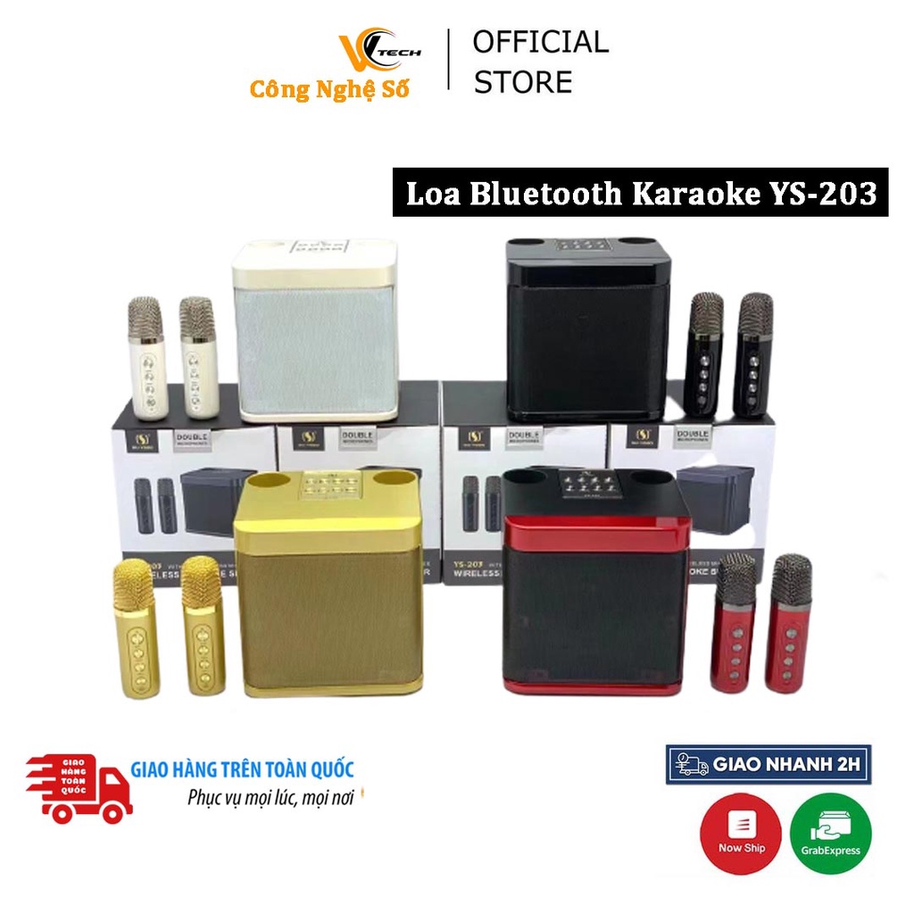 Loa karaoke bluetooth YS 203 kèm 2 micro Loa karaoke bluetooth YS 203 - Tặng kèm 2 micro không dây Loa Karaoke Bluetooth YS-202 Kèm Hai Micro Không Dây