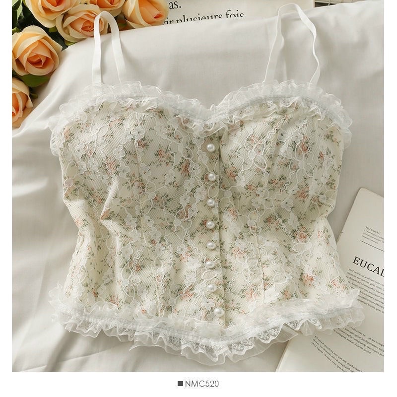 Áo ren viền bèo cúc ngọc tiểu thư