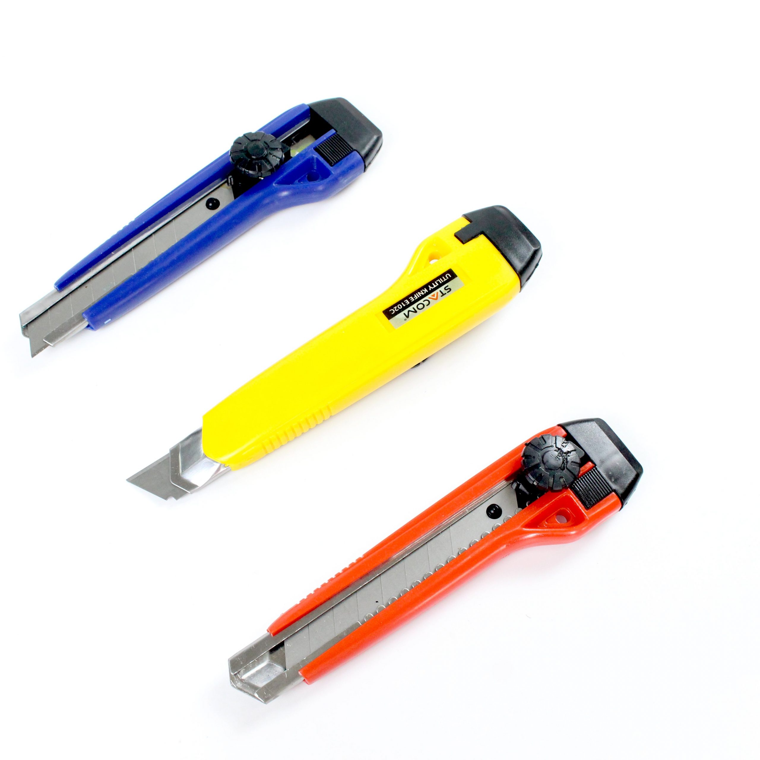 Dao Rọc Giấy Công Nghiệp STACOM Kèm 02 Lưỡi Phụ - Lưỡi Cỡ Lớn E102C - 18 x 100 x 0.5 mm - Có bán kèm lưỡi thay