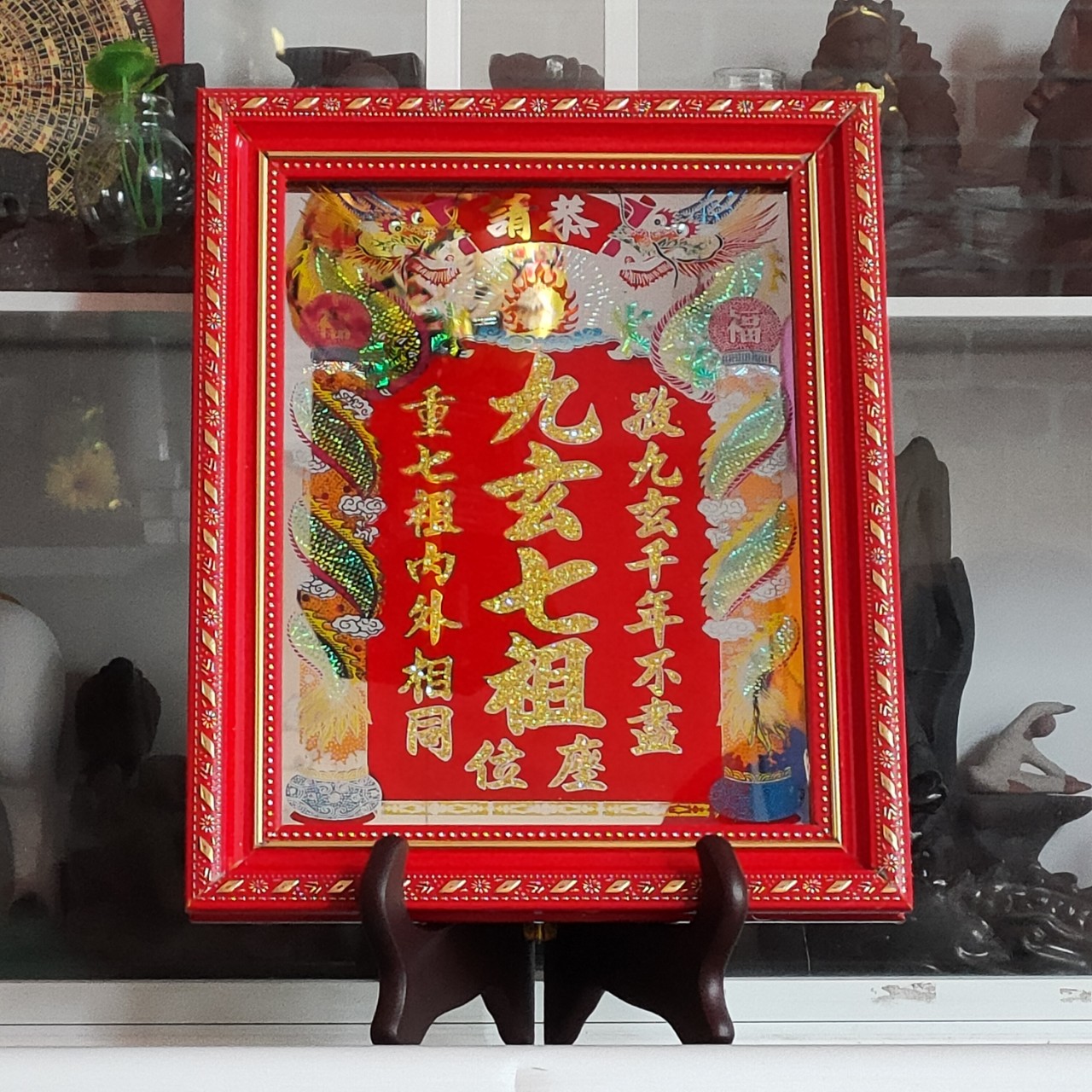 Bài vị Cửu Huyền Thất Tổ (liễng thờ đỏ) tiếng Hán (3 size) - mẫu kim tuyến