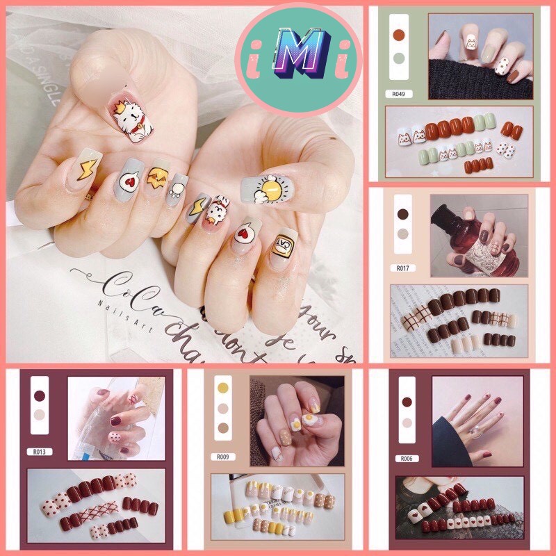 Combo 50 set 24 móng tay giả kèm keo dán (mẫu ngẫu nhiên)