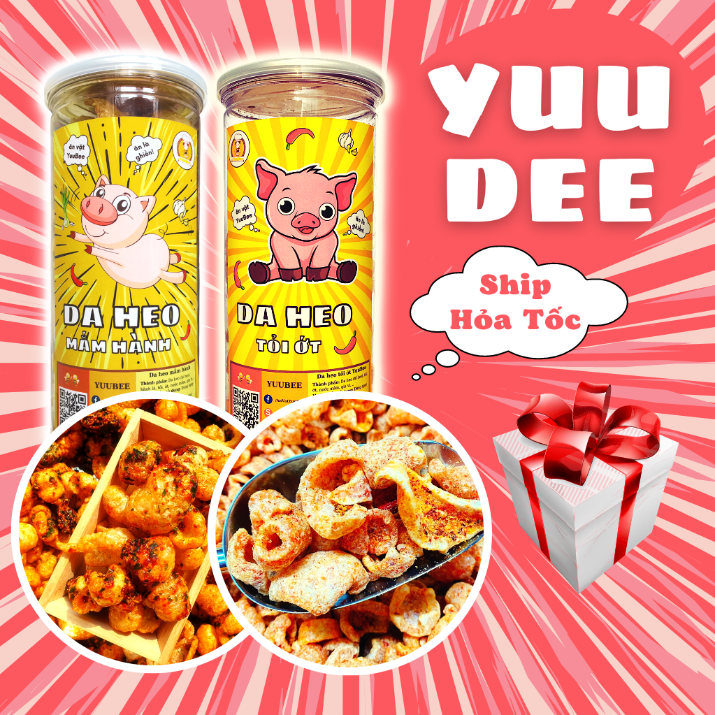 Da heo chiên giòn cháy tỏi ớt, da heo mắm hành, tóp mỡ mắm tỏi YUUDEE thơm ngon đậm vị - Đồ ăn vặt đóng hộp giá rẻ - Ăn vặt YuuDee