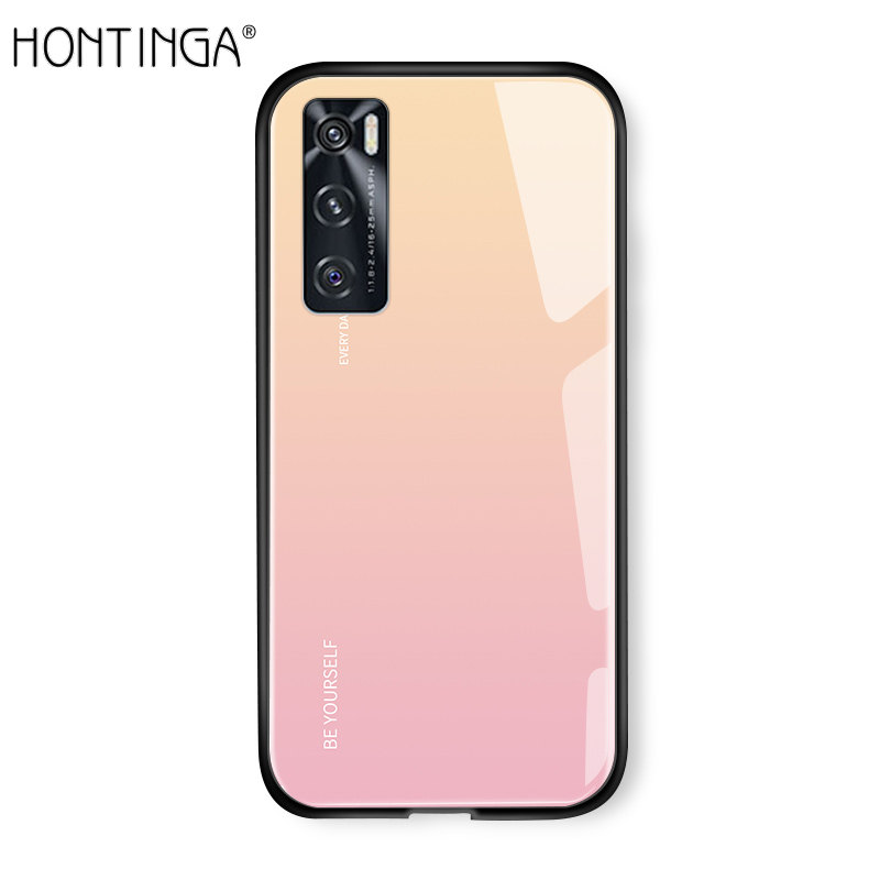 Hontinga Casing Case For VIVO V20SE V20 SE Case Luxury Aurora Rainbow Casing Gradient Series Case Shockproof Tempered Glass Phone Case Back Cover Casing Hard Case For Girls For Boys For Women