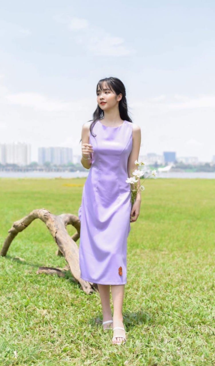 Đầm dáng chữ A rút dây buộc nơ lưng thanh lịch
