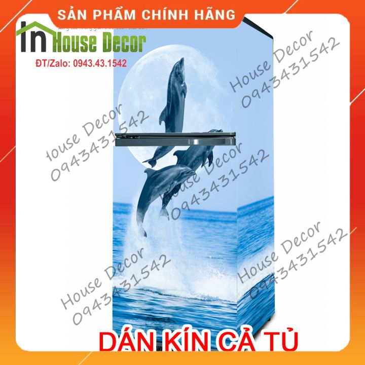 Miếng DECAl bóc Dán Tủ Lạnh - Phù Hợp Mọi Loại Tủ (Mẫu cá heo nhảy múa)