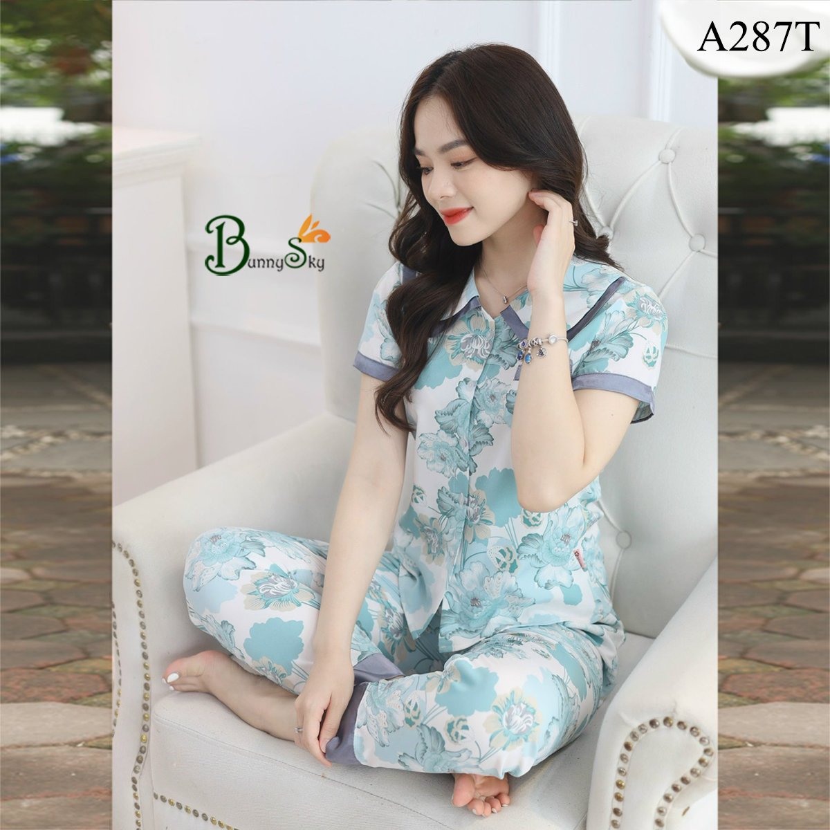[BunnySky] Quần áo nữ chất lụa hàn mềm mịn mát, đồ bộ mặc nhà không nhăn