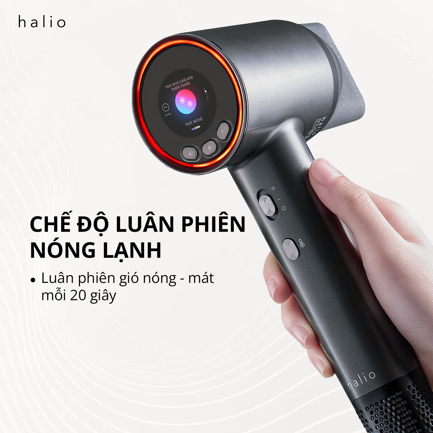 Máy Sấy Tóc Ion Âm 5 Chế Độ Màn Hình LCD Halio Hypersonic Hair DryerTốc Độ Đến 110.000 Vòng/phút