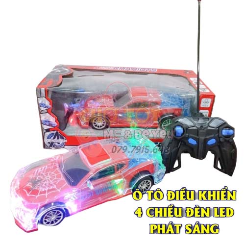 Đồ chơi xe ô tô điều khiển 4 chiều siêu nhân nhện spider man, có đèn led 3d cực xịn