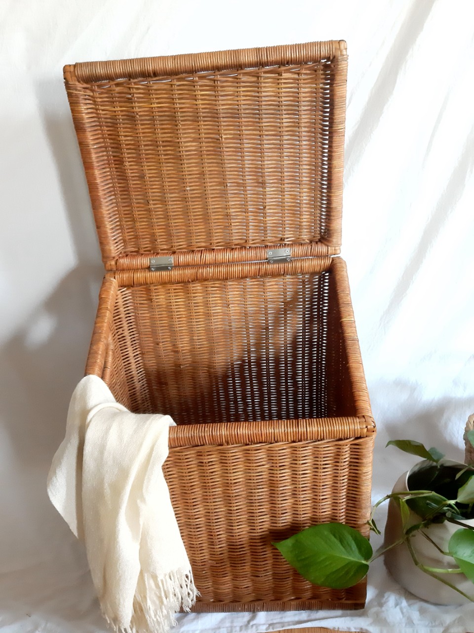 Sọt mây đựng đồ đa năng có nắp 40*28* H41 cm ( nắp thẳng)/ 40*30*H50/40cm ( nắp chéo) Phong Cách Vintage Boho/ Đựng đồ chơi/ Giặt là/ Chất Liệu Mây Cói Tre