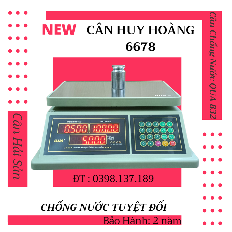 Cân điện tử tính tiền QUA 832-( 30kg ) Chống nước dùng cho cân hải sản,tôm cua cá...( bảo hành 24 tháng ).
