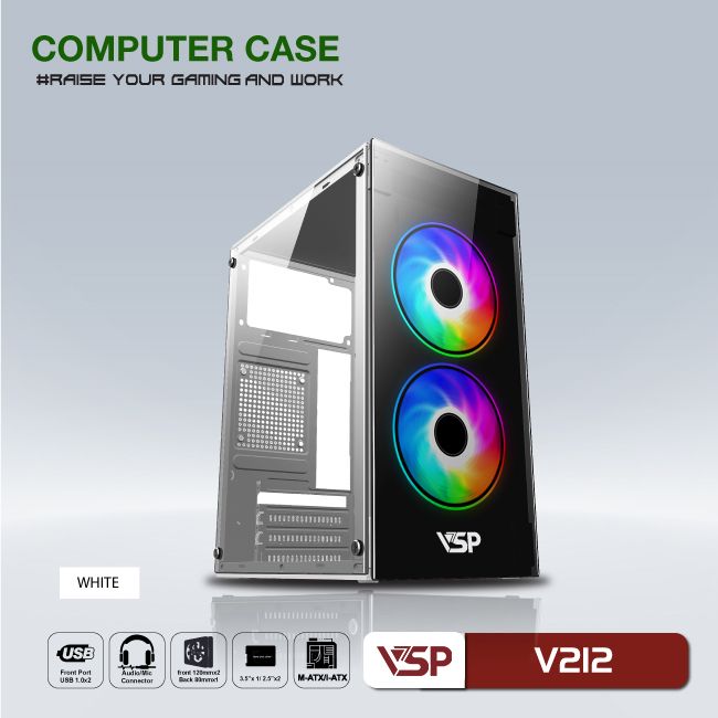 Vỏ case máy tính vsp v212 - đen - không kèm fan - hàng chính hãng