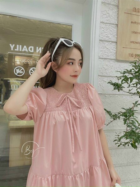 [HCM-Voucher 50k Freeship Max] ĐẦM BABYDOLL HỒNG PHẤN XÒE TAY BỒNG