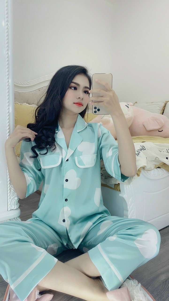 [HCM]Đồ Bộ Lụa Satin Cao Cấp Tay Lửng Cánh Dơi Quần Dài (Part 1) (40-63kg)