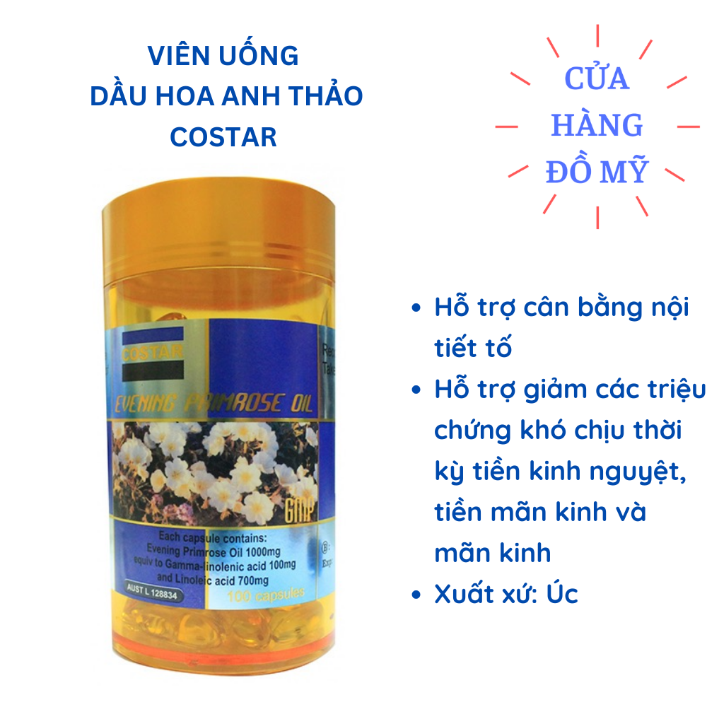 Viên uống Tinh Dầu Hoa Anh Thảo Costar Evening Primrose 100 Viên - Hỗ Trợ Tăng Cường Sức Khoẻ - Shop Hong1008