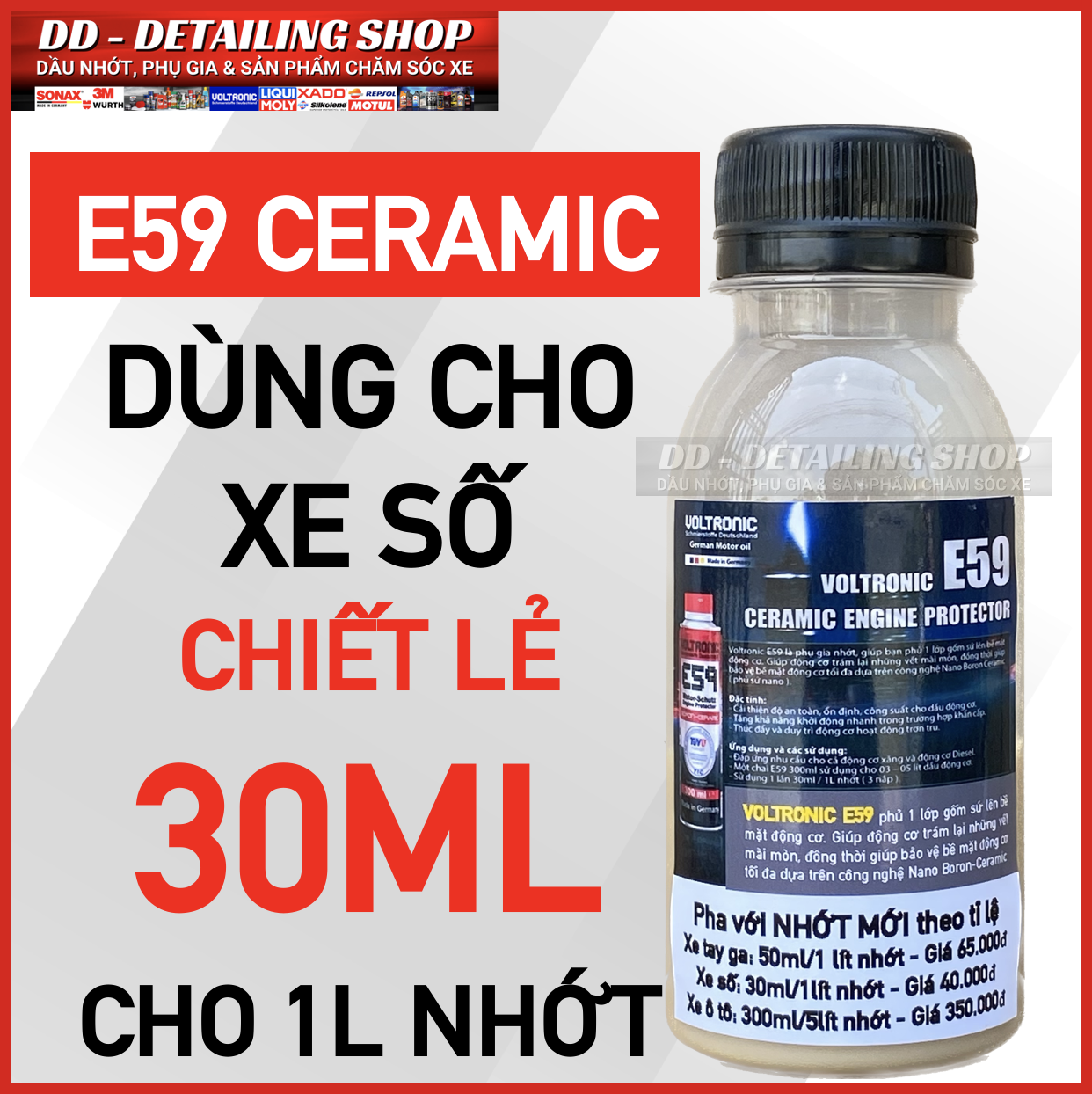 Phụ gia nhớt, Phủ Ceramic động cơ VOLTRONIC E59 ENGINE PROTECTOR CERAMIC ( CHAI CHIẾT LẺ 30ml / 50ml ) - Nhập khẩu Đức
