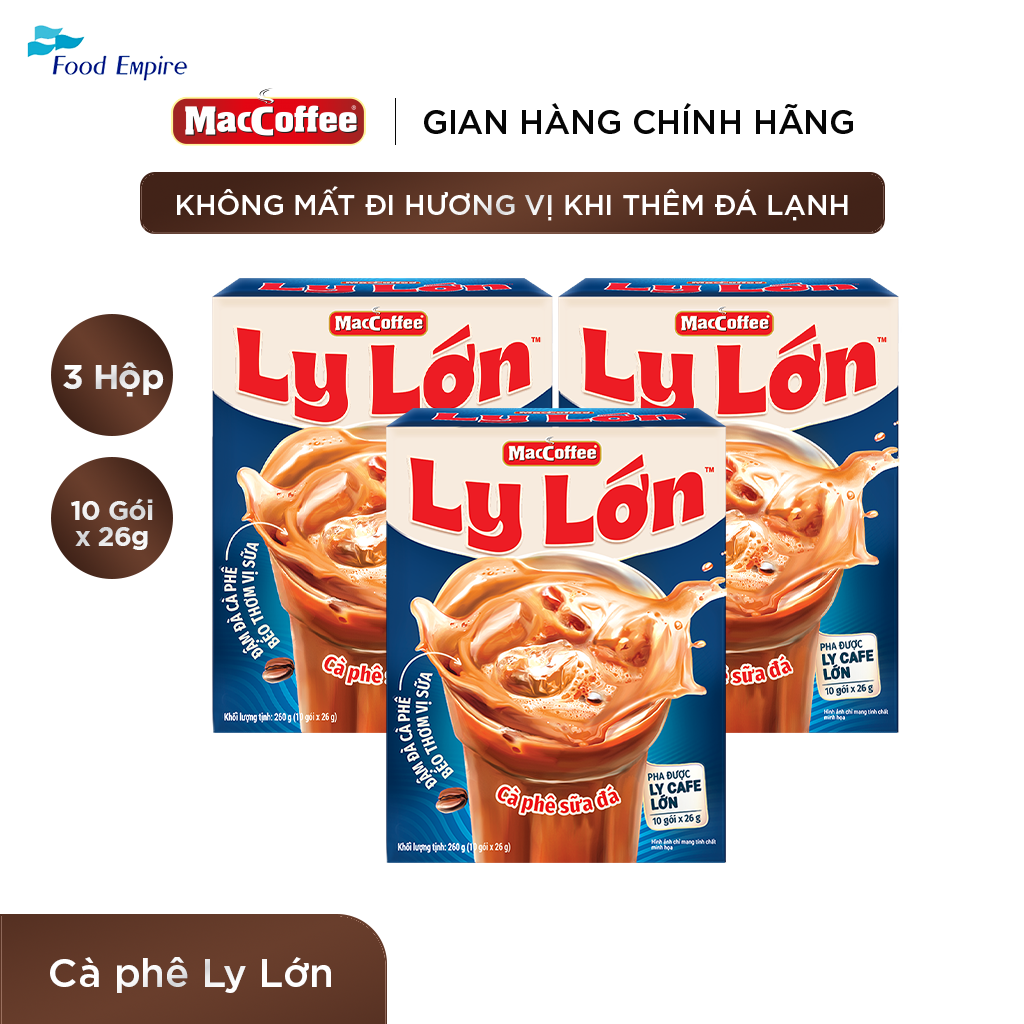 Combo 3 hộp Cà phê Ly Lớn - Maccoffee (hộp 10 gói x 26g)