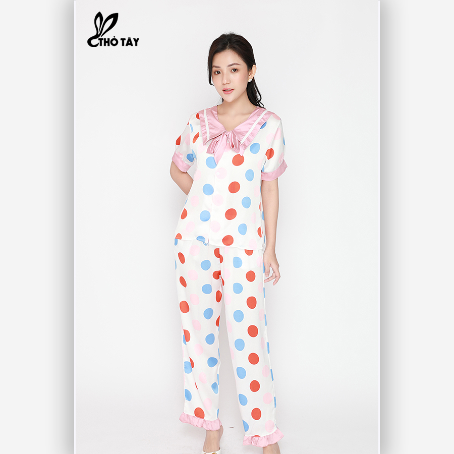 Đồ Ngủ Pijama Lụa Satin Cổ Bèo Nơ - THỎ TÂY DB265B309