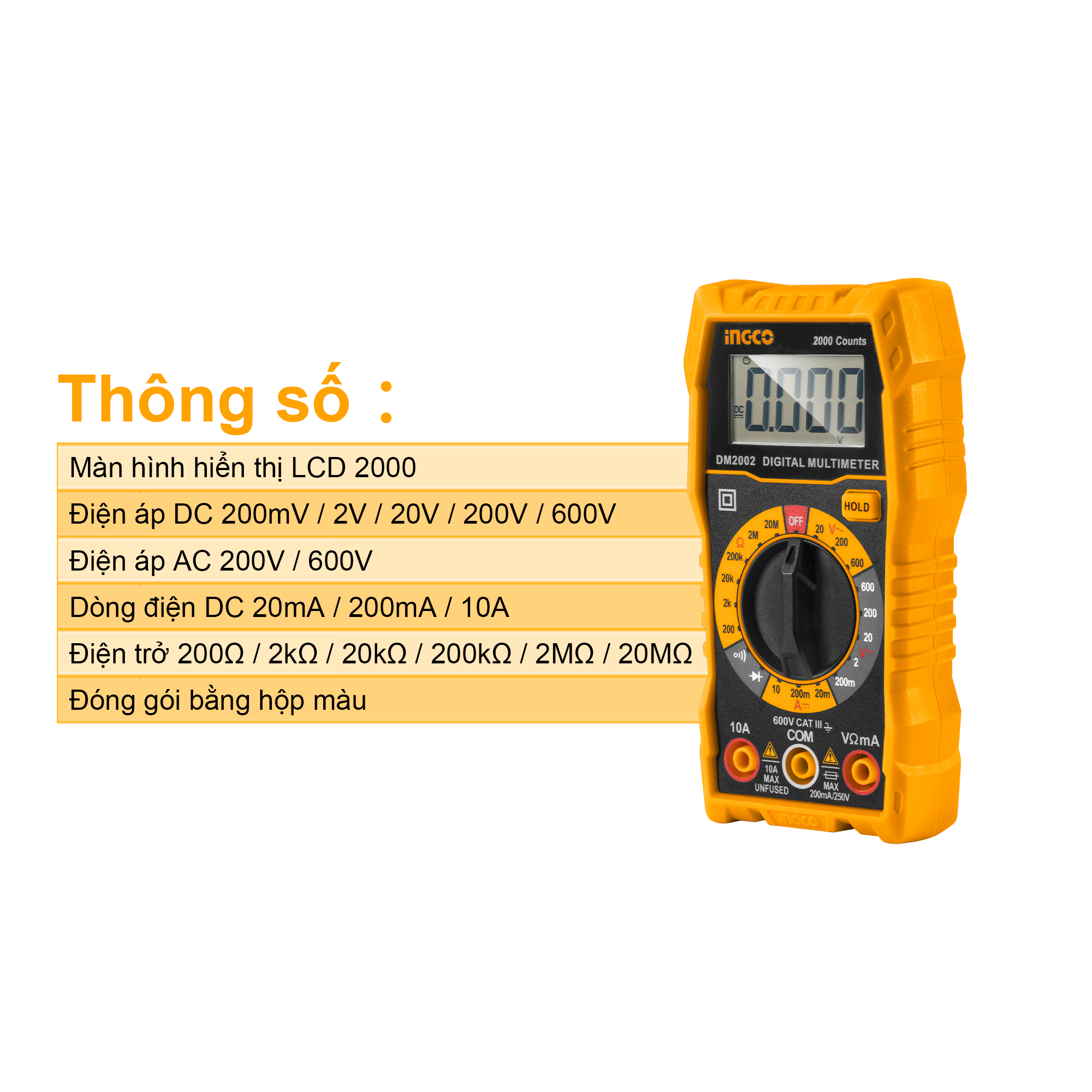 INGCO DM2002 "Đồng hồ đo điện vạn năng (2000 số đếm)