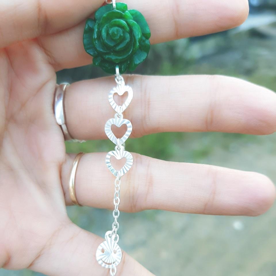 Lắc tay bạc hoa Mẫu đơn Cẩm Thạch