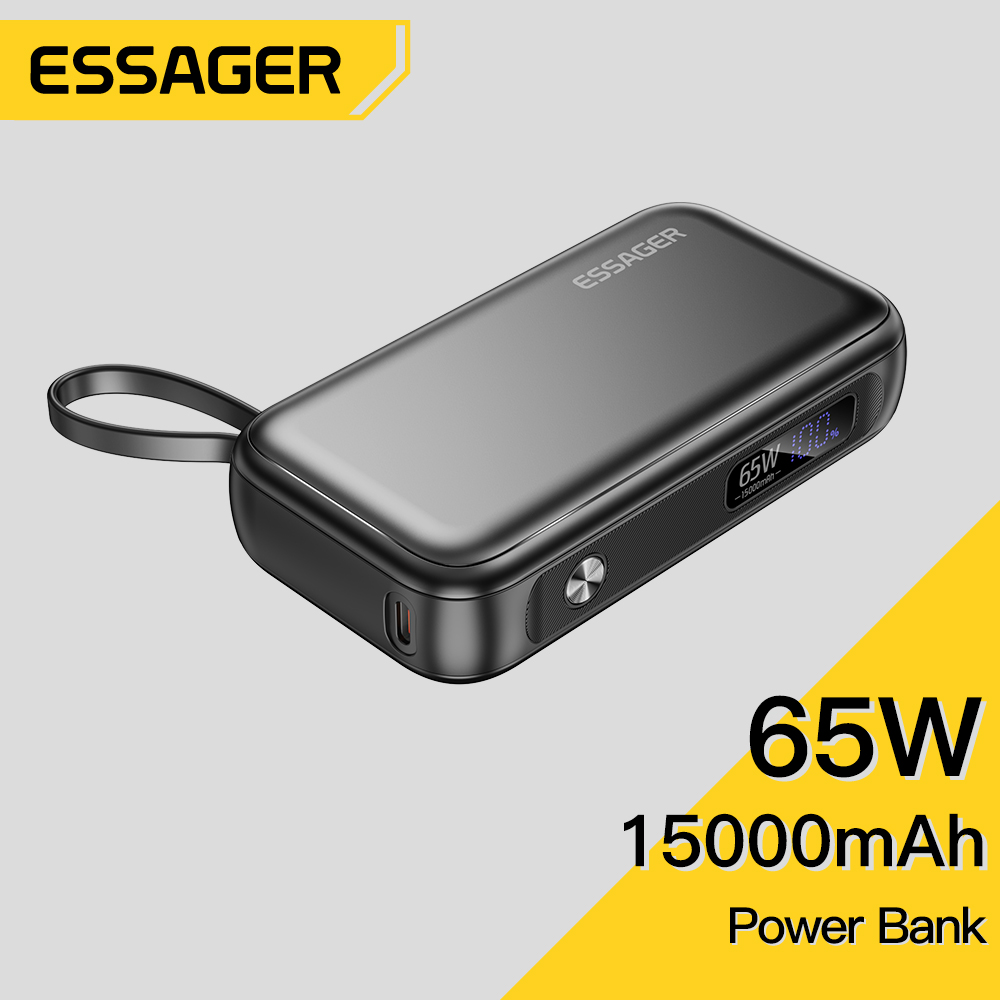 Essager 15000mAh 65W Powerbank với cáp pd3.0 PPS QC 4.0 sạc nhanh hỗ trợ Samsung 45W IP 29W sạc nhan