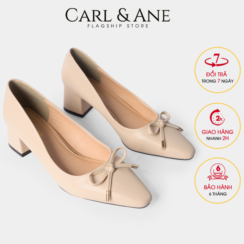 Carl & Ane - Giày cao gót thời trang nữ mũi vuông phối nơ cực xinh kiểu dáng công sở cao 5cm CP006 (NU) giá rẻ