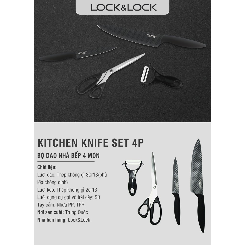 Bộ Dao Nhà Bếp Cao Cấp 4 Món Lock&Lock Kitchen Knife Set - Màu Đen