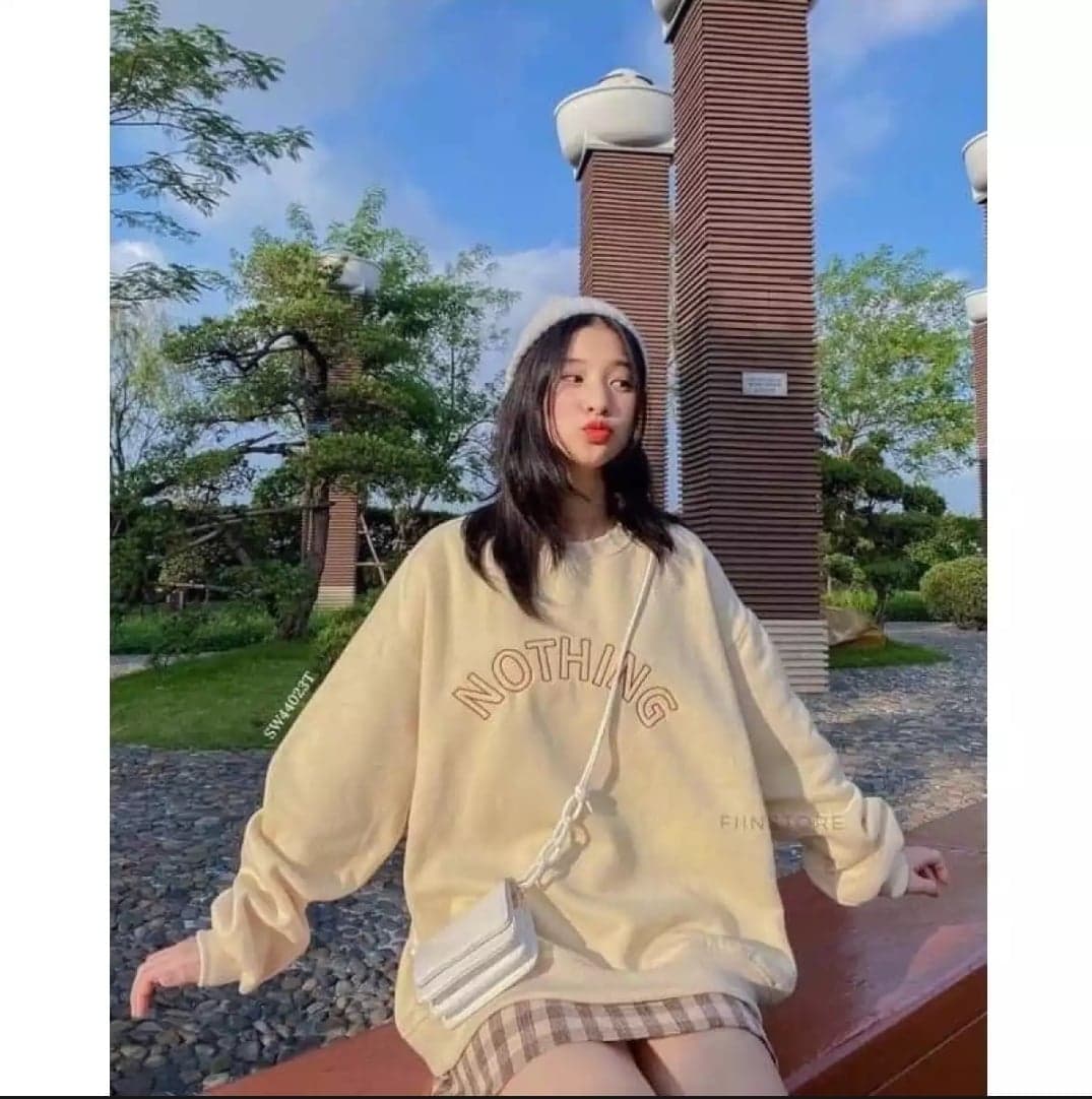 Áo sweater nỉ họa tiết tiếng anh ,tay bồng (trong luong tu 38kg den 67kg )