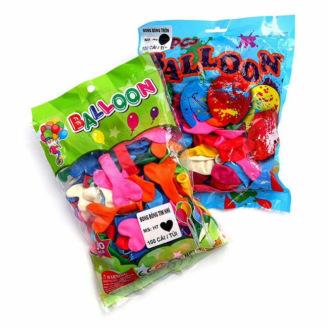 Combo 200 bong bóng tròn và trái tim
