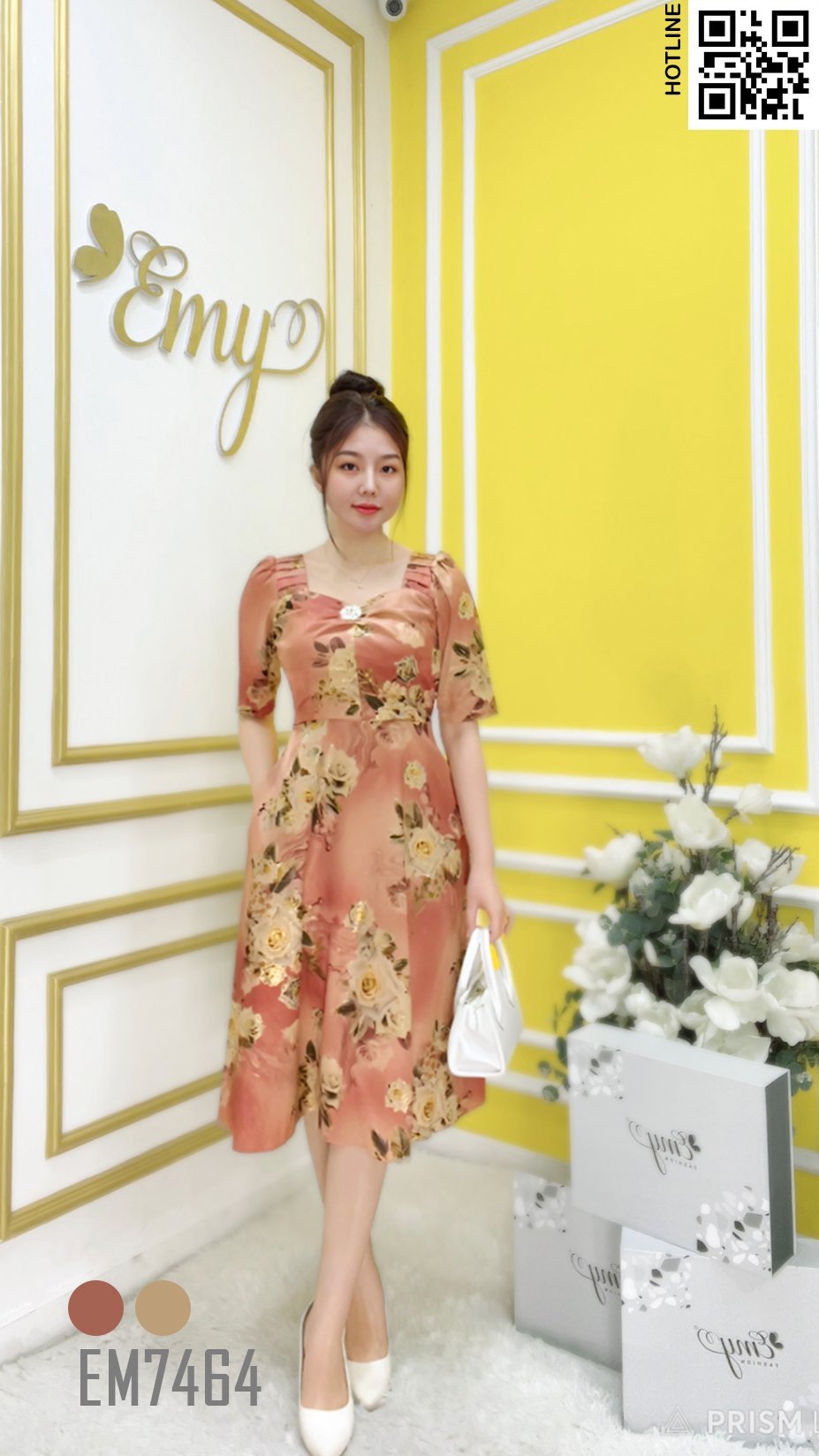 Đầm EMY EM7464 Xoè Lụa Vân Pháp LVP Hồng