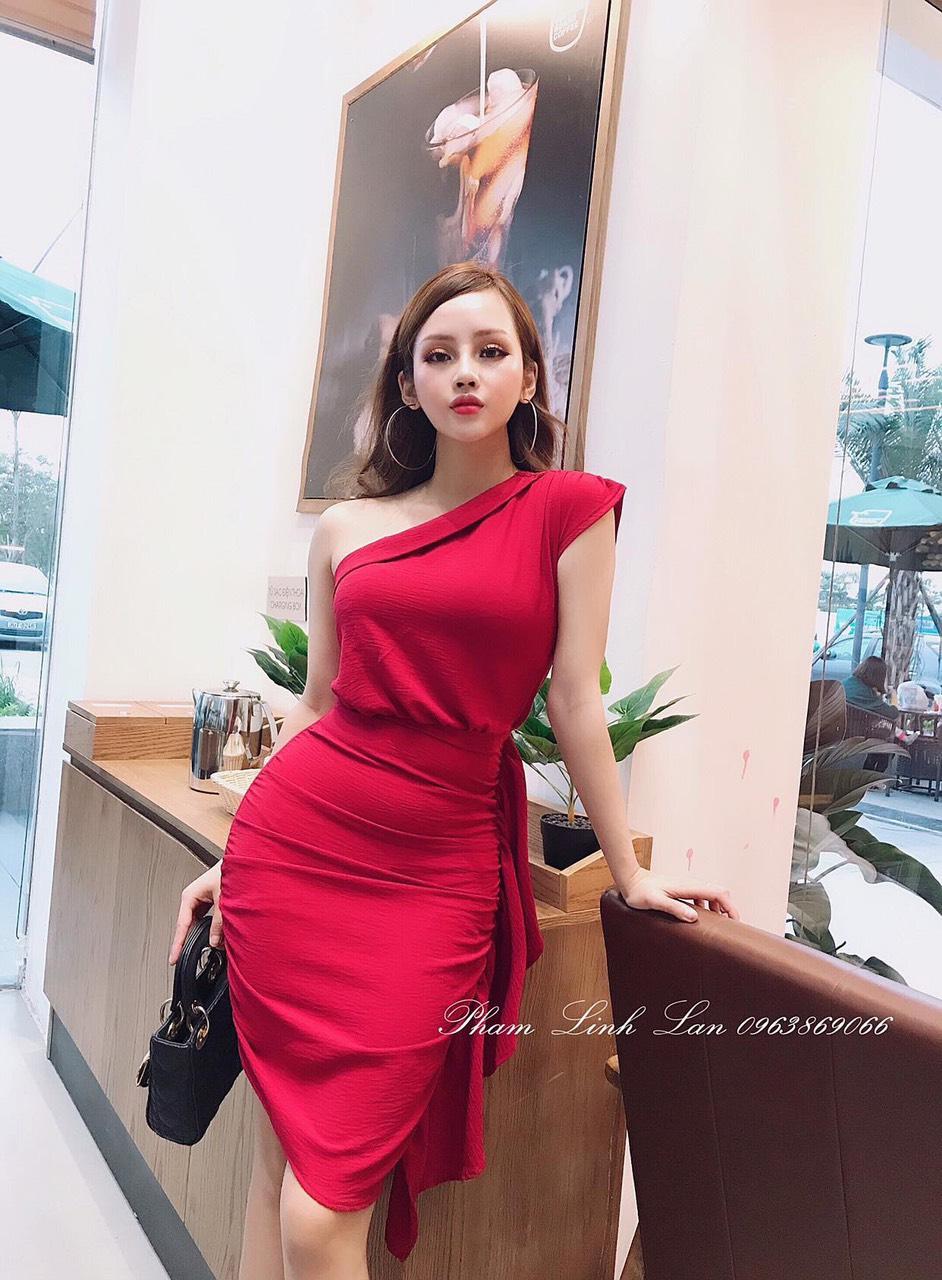 Sét đầm body xéo vai chất cát hàn-QH