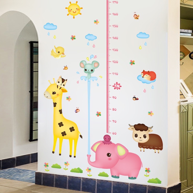 Decal tranh dán tường thước đo voi hồng
