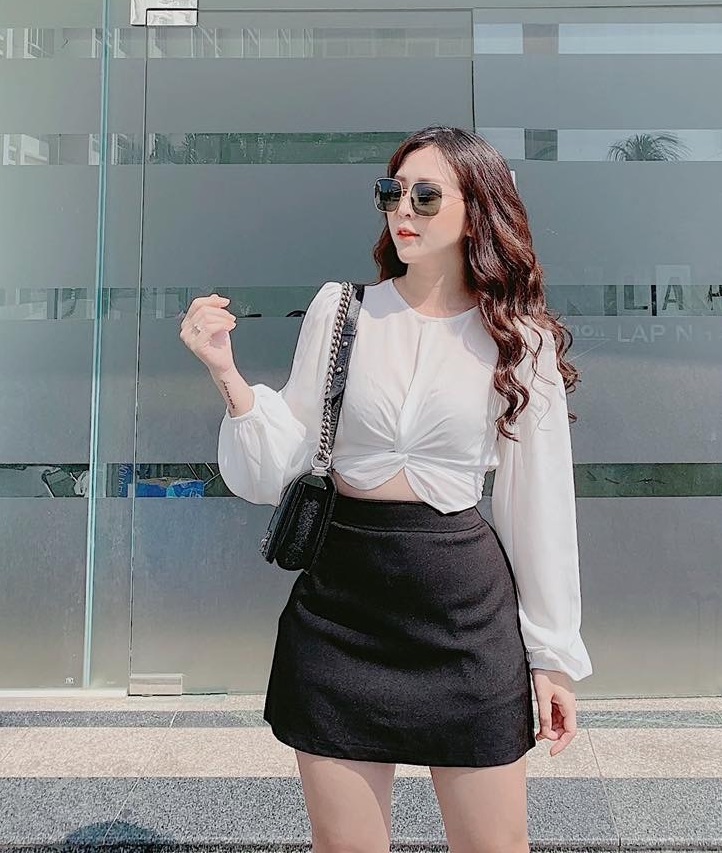 Set áo xoắn eo kèm chân váy chữ a chất lụa kaki phù hợp đi làm đi chơi đi tiệc