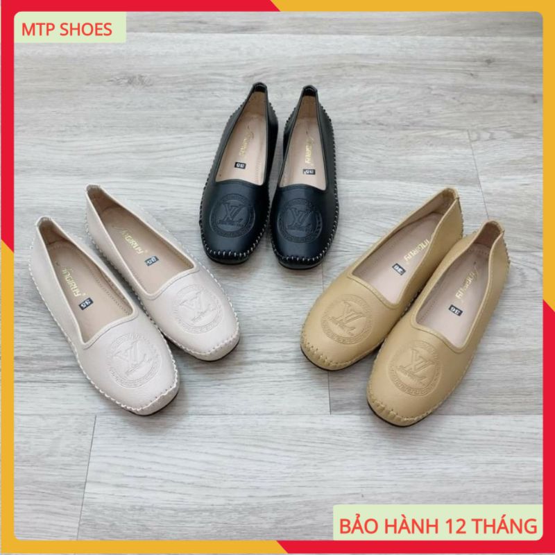 Giày lười nữ slip-on đế bệt da mềm đế cao su đúc