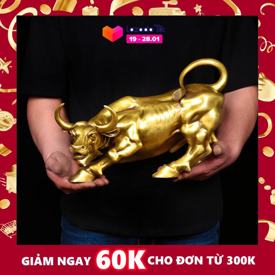 Tượng linh vật con trâu sửu cỡ trung bằng đồng thau phong thủy Hồng Thắng