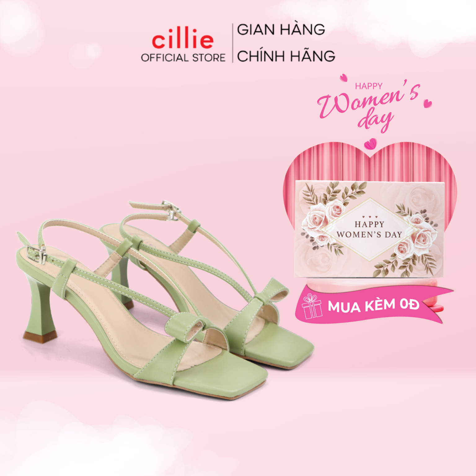 Giày Sandal Cao Gót Nữ Cillie Quai Đính Nơ Gót Cao Chắc Chắn 1183