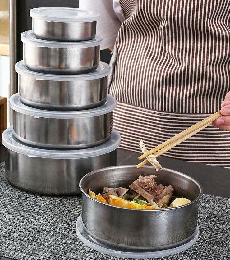 Bộ 5 Thố Inox Có Nắp Đậy tiện dụng/Bộ 5 thố INOX có nắp đậy - bát inox - bát inox có nắp - Thố inox - An toàn
