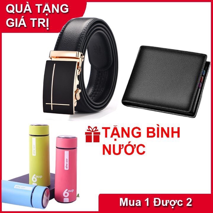 Combo ví da nam - thắt lưng da nam ctl tặng kèm bình nước _cb1