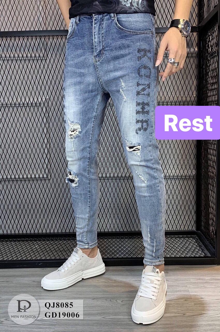 QUẦN JEAN NAM XANH CHẤT BÒ IN CHỮ ĐẸP TUYỆT TREND MỚI NHẤT CAO CẤP EV-085 - EVEREST FASHION