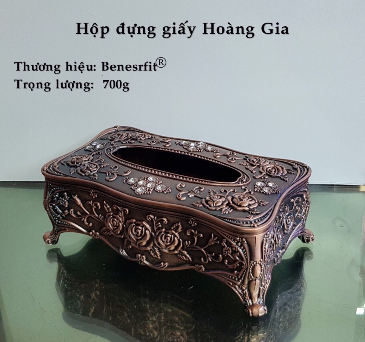 Hộp đựng giấy ăn dáng Tân cổ điển cao cấp MẠ ĐỒNG