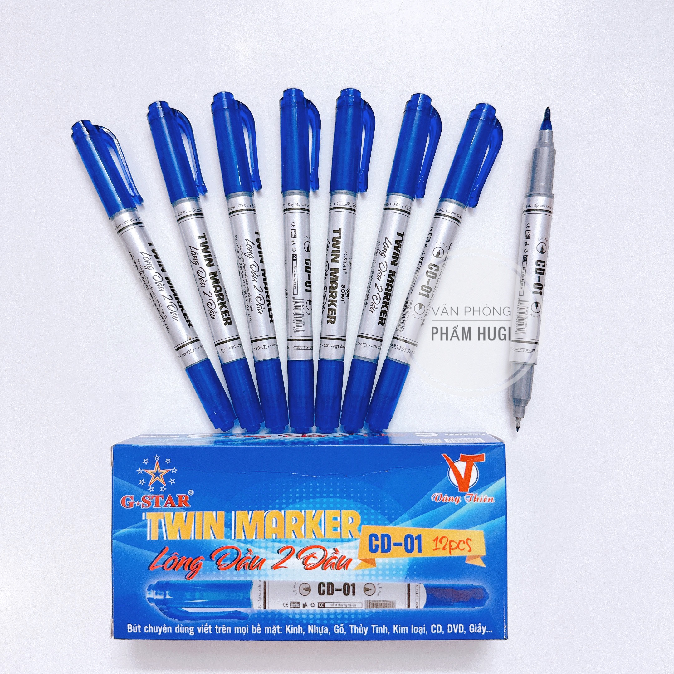 SET 2 Cây Bút Lông Dầu Kim 2 Đầu Gstar CD-01 (Xanh ,Đỏ, Đen)