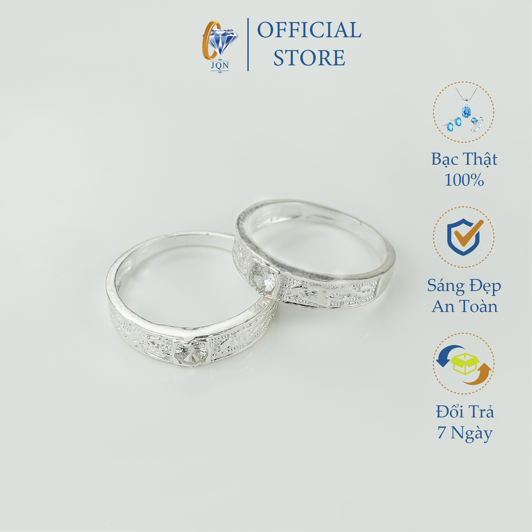 Nhẫn Đôi Bạc Thật Nhẫn Cặp JQN Chất Liệu Bạc Ta D10