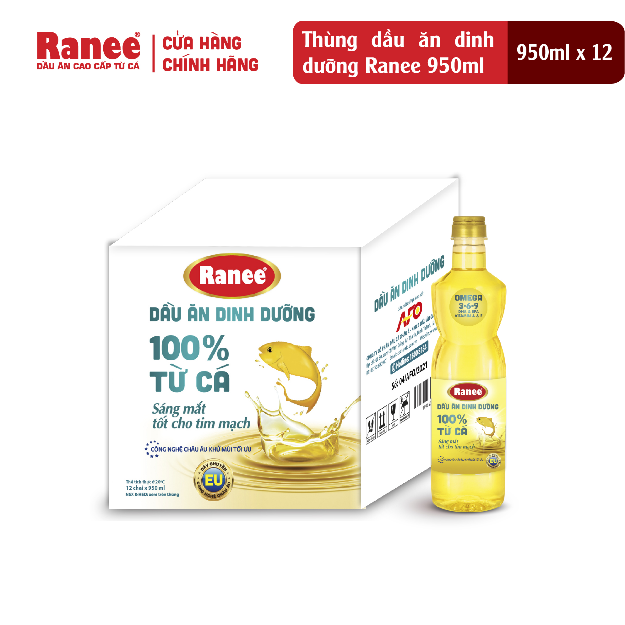 Thùng dầu ăn dinh dưỡng Ranee 950ml