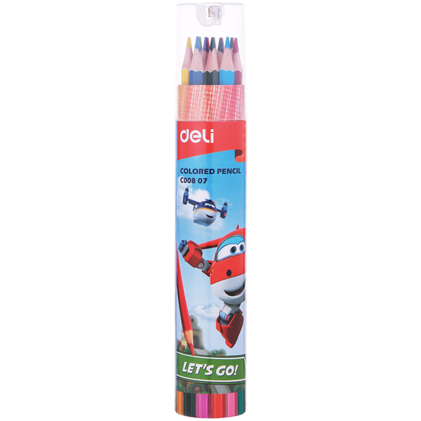 Hộp 12 bút chì màu super wings kèm đồ chuốt - deli ec00807