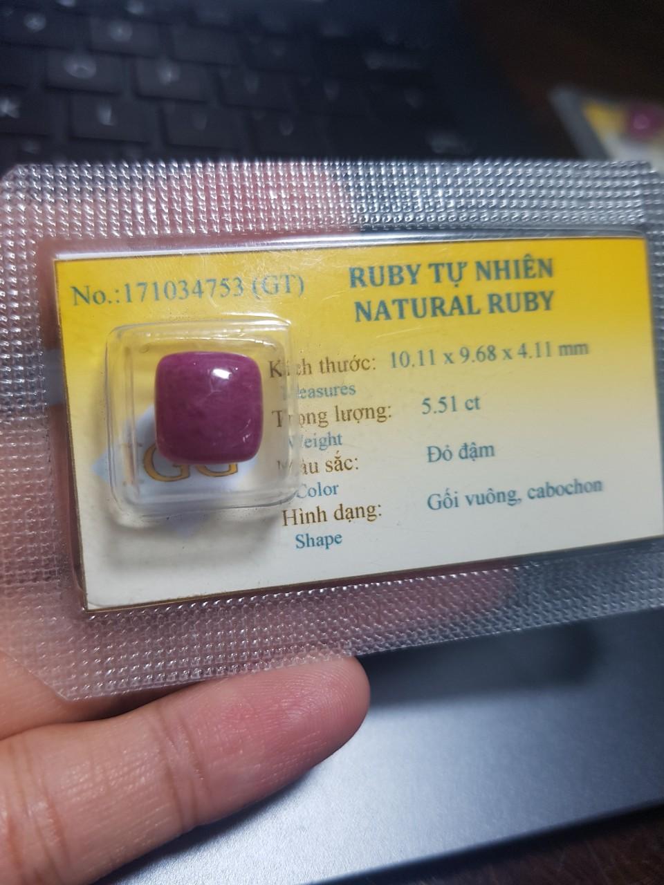 Viên đá Ruby (Hồng ngọc thiên nhiên, đã kiểm định)