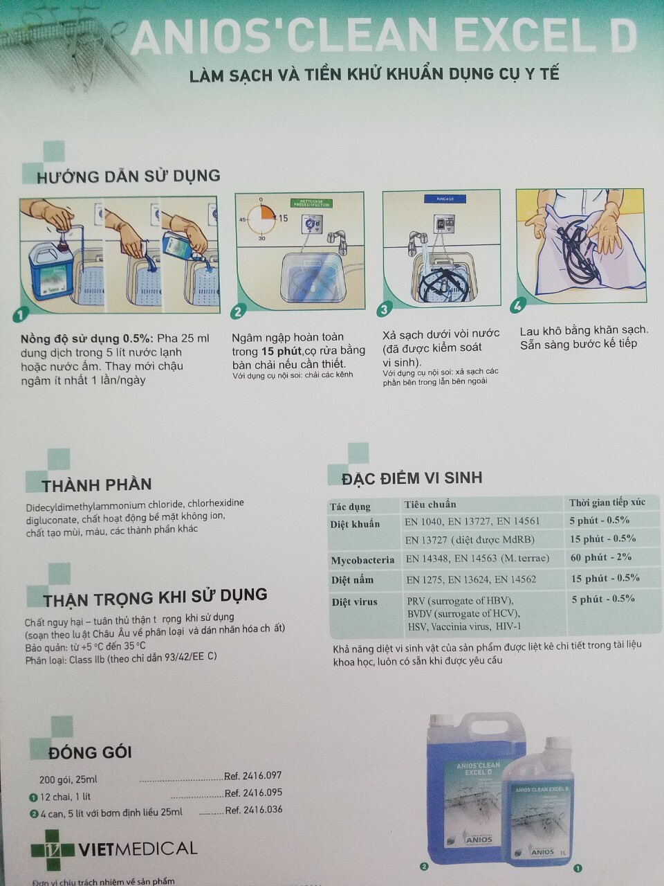 Dung dịch ngâm dụng cụ Anios’ Clean Excel 1Lít