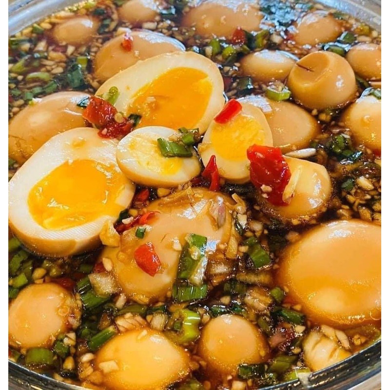 Trứng gà ngâm nước tương-trứng gà ngâm chay măn dùng được-hộp 1kg