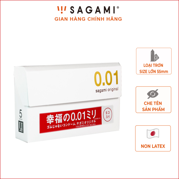 Bao cao su Sagami 001 - Siêu mỏng - Non Latex - Hộp 5 chiếc nhập khẩu