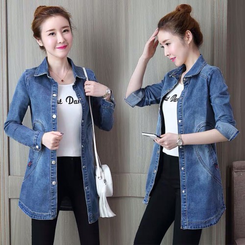 Áo khoác jean dài cổ sơ mi size M L