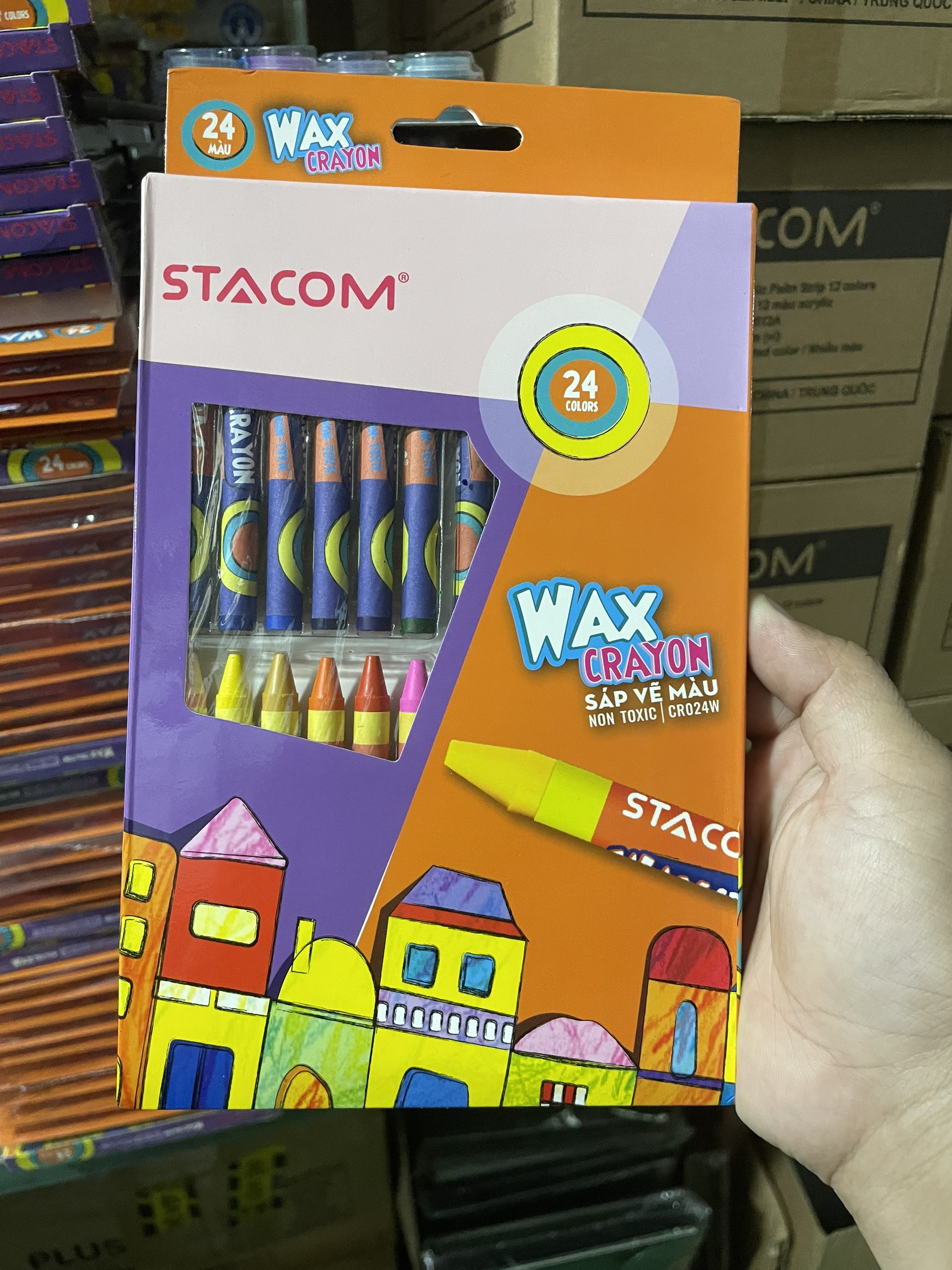 Bút sáp màu 24 màu wax crayon stacom cr024w